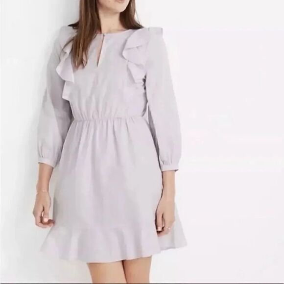 Madewell Ruffle Women’s Long Sleeves  Lavender Fit Flare Mini Dress ( NWOT) SZ 2 - Picture 1 of 10